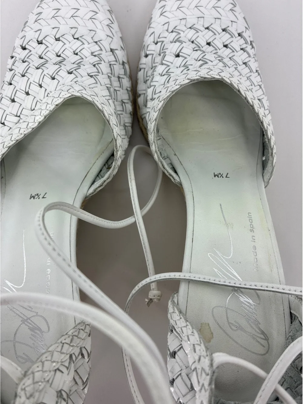 Donald J Pliner White Woven Leather Espadrille Wedge Sandals Size 7M